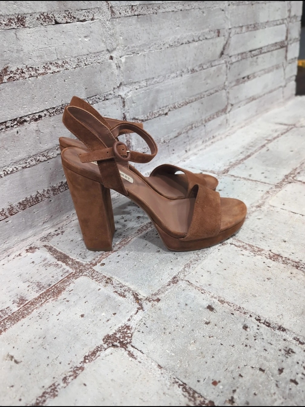 Chelsea & Violet Suede Platform Block Heel Sandals - Brown